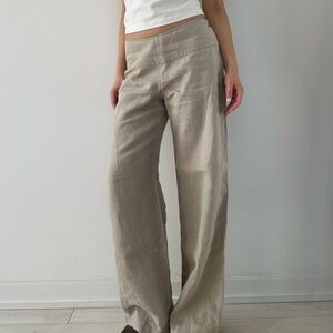 Sarah Pacini Beige Linen Pants - Medium